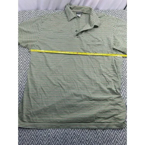Patagonia Men's XL Organic Cotton Striped Polo Shirt Green & Brown Short Sleeve - Picture 7 of 8